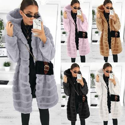 China Wholesale Autumn And Winter Female Lengthened Anti-wrinkle Outwear Empty Imitation Fur Coat Winter Luxury Hooded Long Clothes For Women for sale