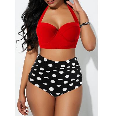 China Sexy Retro Plus Size Swimwear Designer Dot Gathering Bikini Set New Polka Dot High Waist Women Plus Size Swimsuit for sale