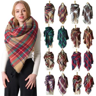 China Factory Wholesale Colorful Autumn Winter 140*140cm Cashmere Plaid Acrylic Direct Square Shawls Soft Scarf For Women for sale