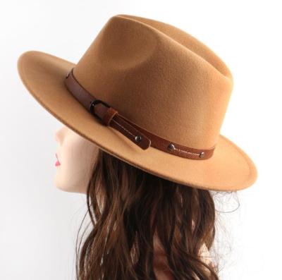 China Solid Color Fedora Hats For Autumn Winter New Fashion Brim Cotton Polyester Dobby British Style Wholesale Wide Flat Felt Hat Unisex for sale