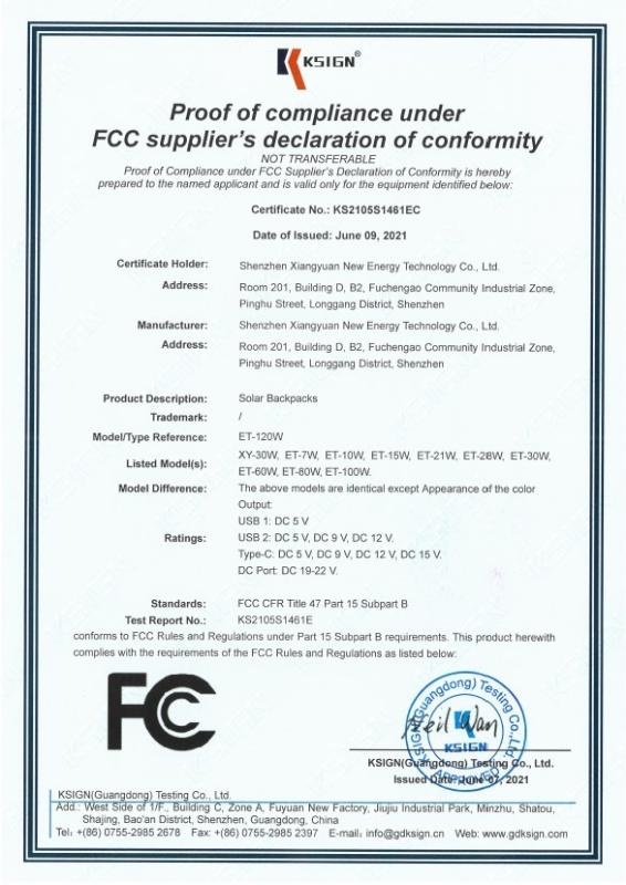 FCC CFR Title 47 Part 15 Subpart B - Shenzhen Xiangyuan New Energy Technology Co., Ltd.