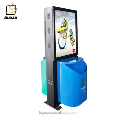 China Water Proof / Large Tall Container 2.2m Floor Standing Outdoor Advertising Bins Recycle Bin With Light Box for sale