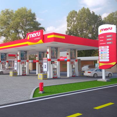 China Gas Station Gas Station Equipment Sign Advertising LED Display Steel Structure Canopy Roof Pylon Sign For Gas Station for sale