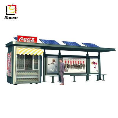 China Indoor Outdoor Bus Stop With Bench Advertising Bus Shelter With Shop Rain Shelter Custom Design Metal Bus Stop Shelter for sale