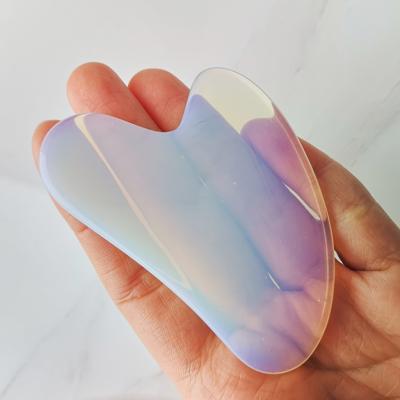 China 100% Natural Hand Held Face Opal Facial Tool White Opal Face Neck Eye Masajeador Piedra Gua Sha Sha Board for sale