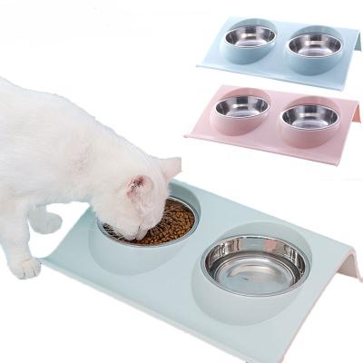 China Sustainable Double Dog Bowl Stainless Steel Pet Food Water Feeder Bowl Supplies Feeding Dishes for sale