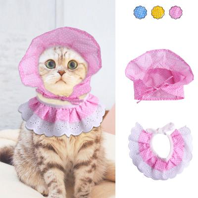 China Viable Dog Hat Lace Pet Scarf Cute Dot Saliva Towel Pink Headgear For Small Dogs Pet Costume Dog Accessories for sale