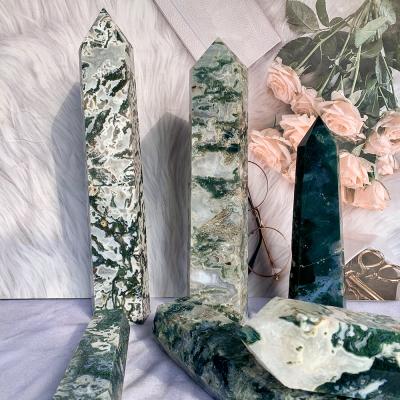 China Hot Sale China Factory Price Healing Crystals Stone Large Moss Agate Druzy Towers Green for sale