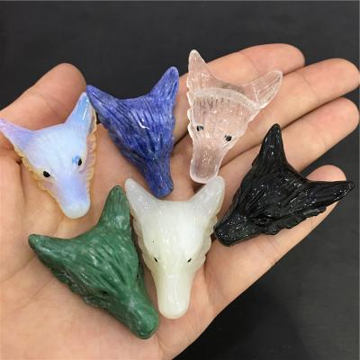 China Wholesale Natural Quartz Crystal Carved Wolf Head Gemstone Pendant From China for sale