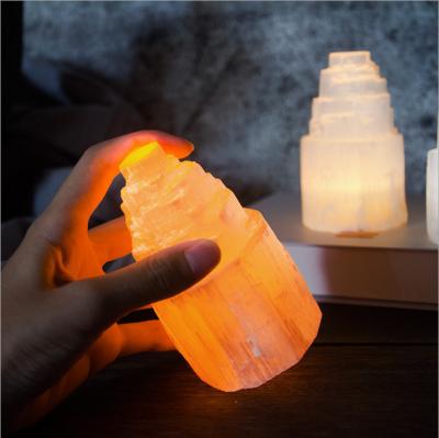 China Wholesale Eco-friendly Natural Carved Selenite Crystal Lamp Selenite Crystal Candle Holder for sale