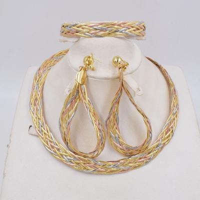 China New Dubai CLASSIC three-color necklace earrings handwoven bracelet wedding jewelry NT0239 for sale