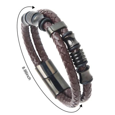 China CLASSIC African Multi Leather Buckle Bracelet Stainless Steel Fashion Handmade Braided Layer Beads Leather Bracelet For Men B0013 for sale