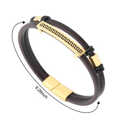 China Wholesale CLASSIC Charm High Quality Leather Magnetic Clasp Guitar Stainless Steel Wrap Bracelet For Men B0014 for sale