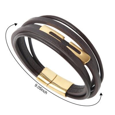 China Wholesale CLASSIC Charm High Quality Leather Magnetic Clasp Guitar Stainless Steel Wrap Bracelet For Men B0015 for sale