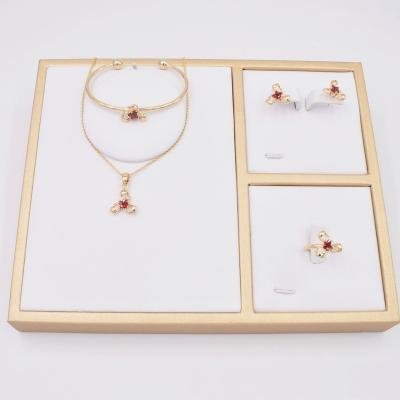 China High Quality Baby Cute Safety Design Cubic Zirconia Bow Dubai Earrings Necklace Bracelet Ring Four Piece Jewelry Set for sale