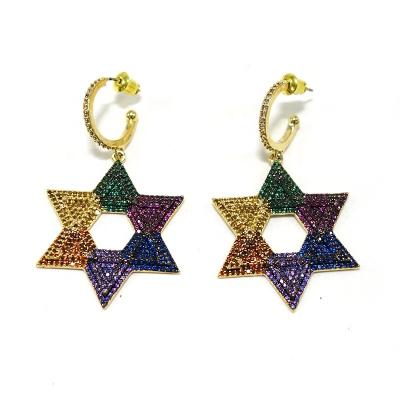 China FASHIONABLE Luxury Multicolor Hexagram Earring for Women Wedding Bridal Party Summer Dubai Zircon Earrings Costume Jewelry for sale