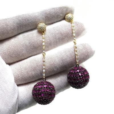 China FASHIONABLE Luxury Multicolor Spherical Round Drop Earrings Long For Women Wedding Party Indian Dubai Bridal Jewelry Wife Gift for sale