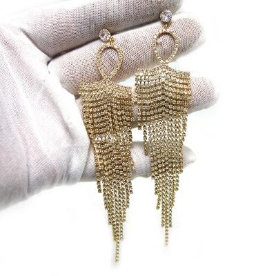 China TRENDY 18K Gold Color Tassel Chain Zircon Earring For Women Bridal Wedding Indian Dubai Jewelry Wife Gift for sale