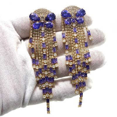 China FASHIONABLE Luxury Multicolor Tassel Earrings For Women Wedding Party Indian Dubai Jewelry 18K Gold Color Earrings Bridal Gift 2022 for sale