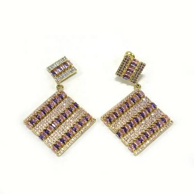 China Trendy Square Luxury Multicolor Earrings Trendy Zircon Wedding Engagement Party Dubai Earrings For Women for sale