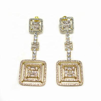 China FASHIONABLE luxury 18K gold color square zircon women dangle earrings to marry tassel earrings for sale