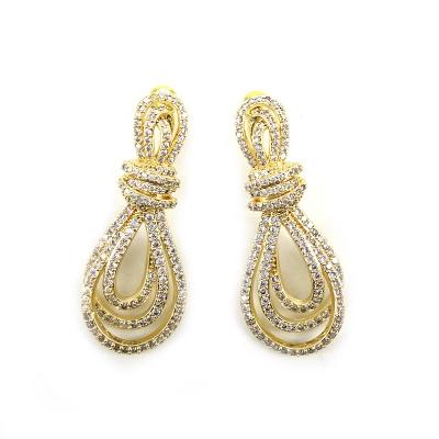 China TRENDY 18K Gold Color Bow Earrings For Women Wedding Miami Fork Chain Link Cubic Zirconia CZ Stud Earrings for sale