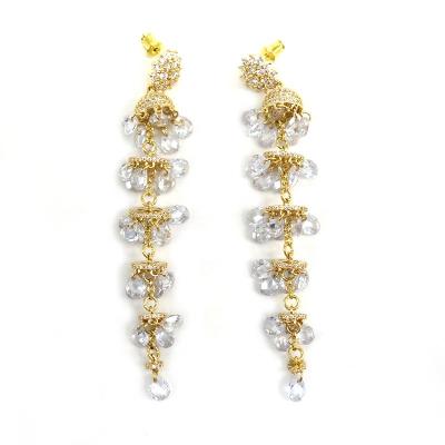 China Trendy Dubai Luxury Wedding Water Drop Women Bridal High Quality Tassel Zircon Fringed Long Earrings for sale