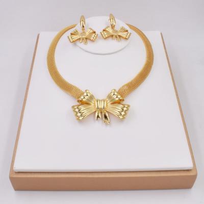 China TRENDY Bow Necklace Earring For Girl Fashion Sweet Dubai Gold Wedding Jewelry Set NT0113 for sale