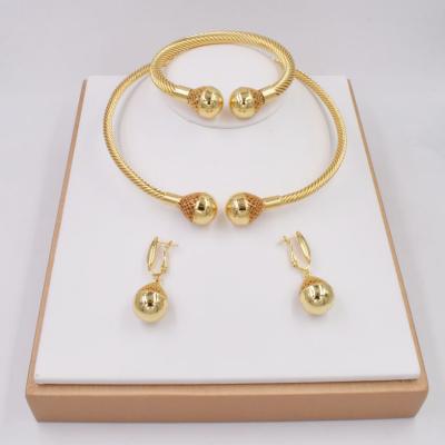 China Classic Classic Ball Necklace Bracelet Earring Set Fashion Dubai 24K Gold Wedding Jewelry Set NT0115 for sale