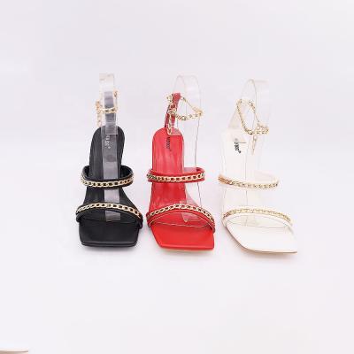 China Metal Chain Square Toe Female Roman Stiletto Sandals New Style Fairy High Heels Fashion Trend Summer High-end Custom Women's Shoes for sale