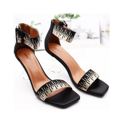 China New Fashion Trend Women's Ladies Crystal High-Heeled Ankle Strap Sandals Word Wide Shoes With Buckle Peep Toe Shoes Size USA 6-11 for sale