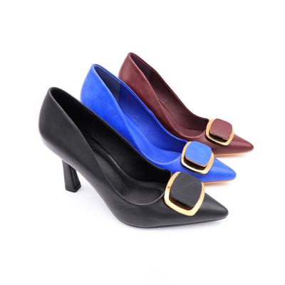 China Spring and autumn new women's shoes waterproof popular simulation leather headed toe stiletto heels shape shallow mouth low top pumps for sale