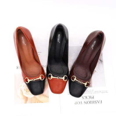 China Decorative Women's Shallow High Heels Shoes Other New Customized Thick Women's Single Mouth Metal Square Toe Heel for sale