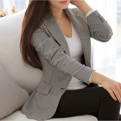 China Atest Design Anti Shrink Women Fashion Plaid Blazer Elegant Coat Suit Long Sleeve Turn Down Collar Jacket Leisure British Style Suit for sale