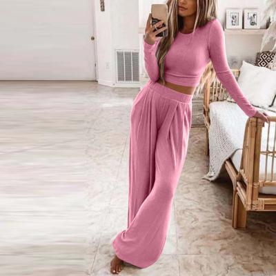 China 2021 QUICK DRY Autumn And Winter Women'S Solid Color Knitted Casual Home 2 Piece Women Two Piece Sets for sale