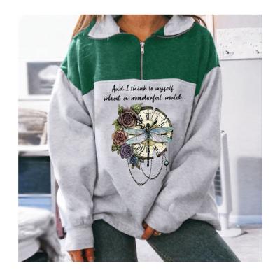 China 2021 Autumn/Winter New Breathable Fashion Lapel Printed Ladies Women Long Sleeve Oversized Sweatshirt for sale