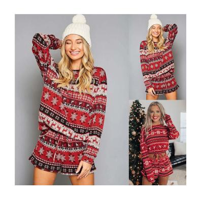 China Autumn QUICK DRY New Arrival Printed Christmas Long Sleeve Loose Home Set Custom Made Woman Cotton Christmas Pajamas for sale