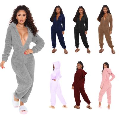 China Winter Family Korean Pajamas Color Sleepwear Warm Home Overalls Long Sleeve Hooded Sheer QUICK DRY Plush for sale