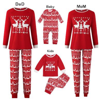 China 2021 New Christmas Parent-child Breathable Home Wear Pajamas Printed Long Sleeve Family Parent-child Sleepwear Set for sale