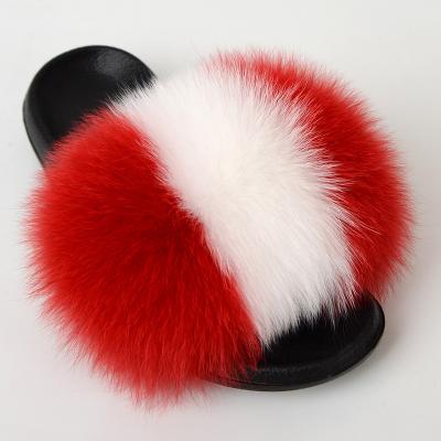 China 100% Real Fox Raccoon Fur Sandal Slides Fashion Trend PVC Fluffy Slipper Indoor Unique Hairy Colorful Fluffy Women Raccoon Fur Slippers for sale