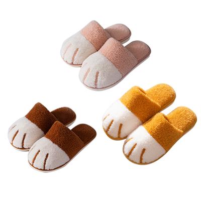 China Fashion Trend 2021 Autumn/Winter New Product Ladies Cute Cartoon Cats Claw Cotton Plush Soft Bottom Slippers for sale