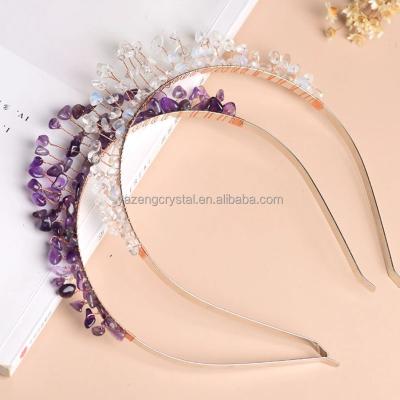 China Free Geographic Natural Chip Stones Hair Accessories Colored Quartz Wide Edge Quartz Crystal Headband Woman Hair Ornaments for sale