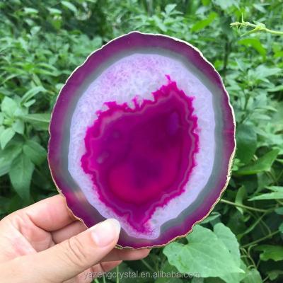 China Natural Polished China Agate Decoration Cup Gemstone Slice Round Colored Agate Crystal Stone Coasters Natural Polished Home Mat 5-12cm for sale