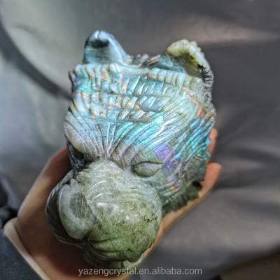 China Wholesale Free Geographic Natural High Quality Labradorite Crystal Animal Hand Carved Statue Crystal Carving Big Tiger for sale