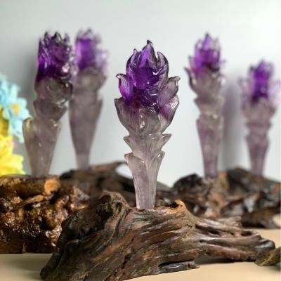 China National Geo Natural Amethyst Healing Crystal Wand Ornaments Nine-Tailed Fox Carving Crystal Crafts Carving Crafts for sale