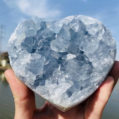 China National Healing high quality crystal blue celestite geo cluster quartz crystal heart shape for sale