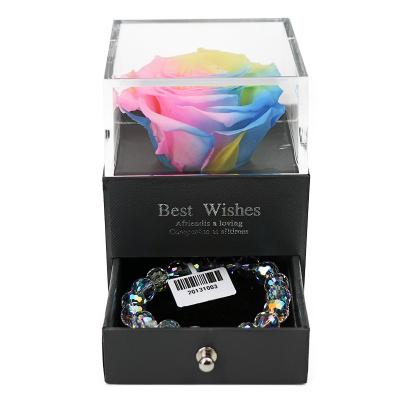 China New Artificial Flower 2022 Birthday Gift Box Valentine's Day Gift Box Acrylic Eternal Flower Jewelry Cosmetics Valentine's Day Flower Box for sale