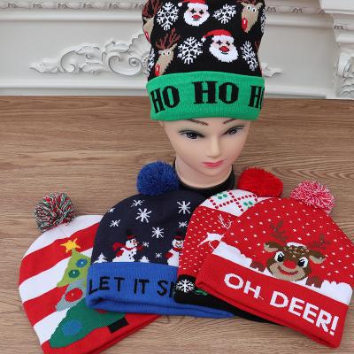 China Popular Christmas gift manufacturer Christmas cusotn led beanie hat, navidad gorros scam luce, gorros led navideos for sale