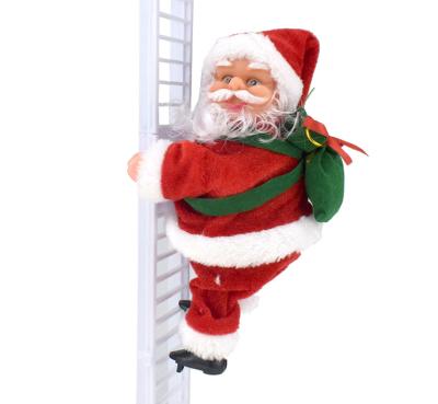 China Red Electric Creative Double Ladder Santa Plush Decoration Christmas Home Ladder Decoration Doll Hanging Children's Toys for sale