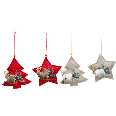 China New Christmas Tree Home Decoration Christmas Decorations Cloth Five Star Christmas Tree Elk Pointed Wood Pendant for sale